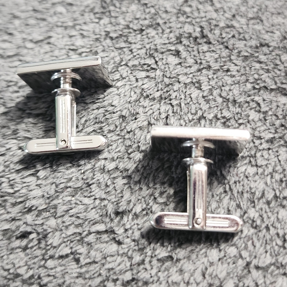 Silvertone Rectangular Cuff Links - Picture 4 of 7